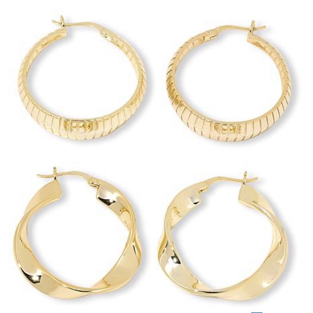 NWT Bellezza Bronze/Goldtone Twisted and Ribbed Hoop Earrings 2-piece Set